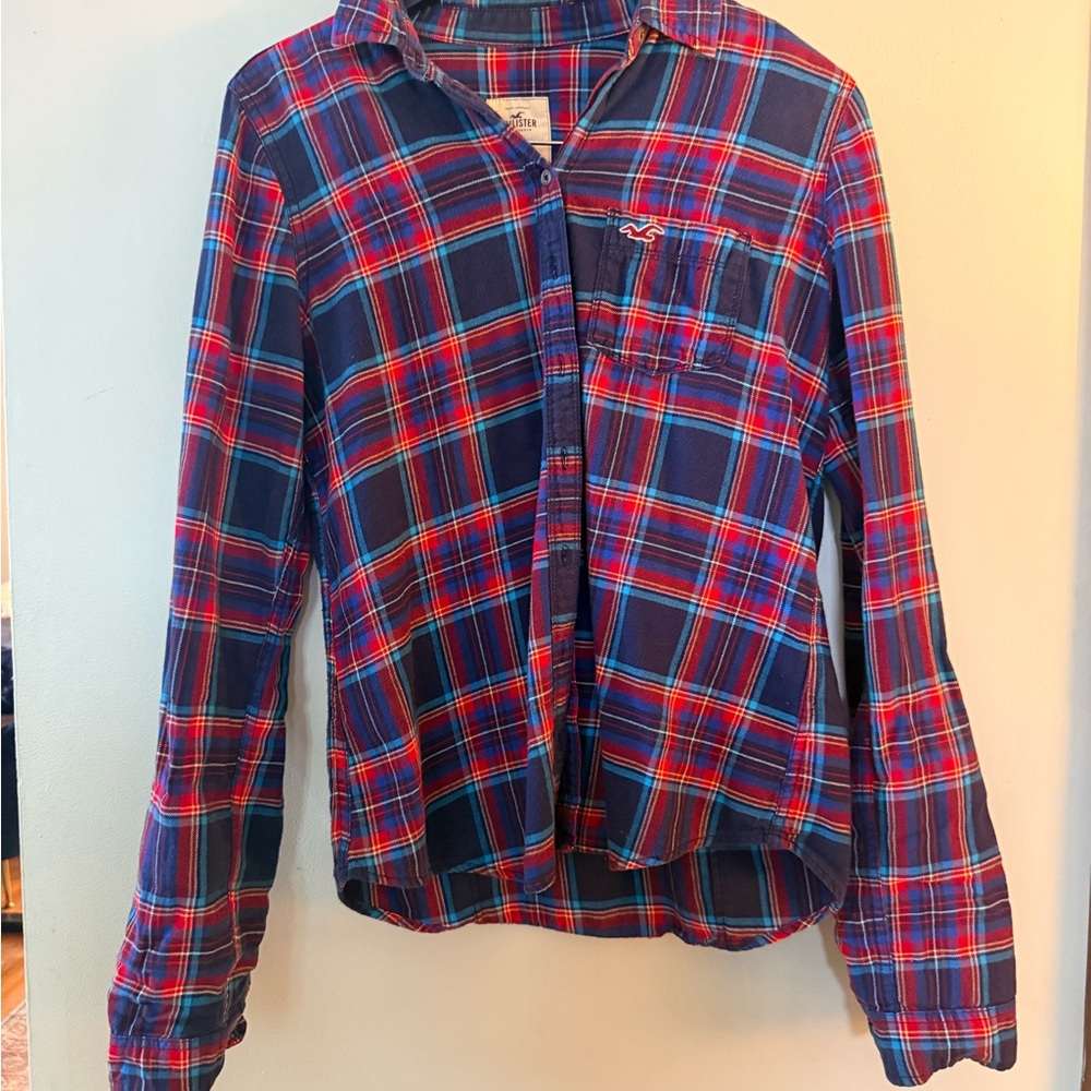 Hollister Red and Blue Plaid Shirt. Size Large